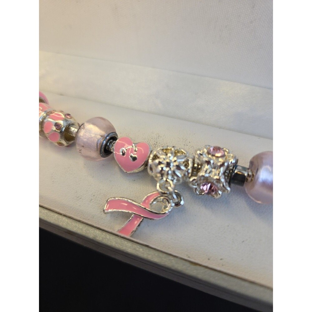 Breast Cancer 7" Style Charm Bracelet In Gift Box **Read Description